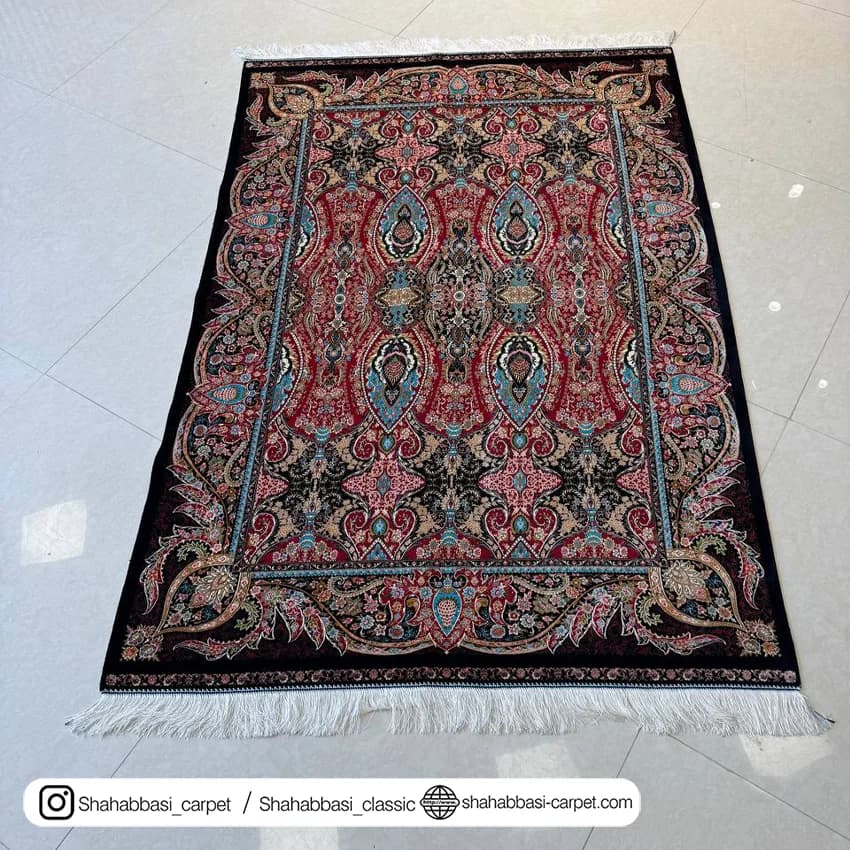 فرش تمام ابریشم کد 254 مشکی — تصویر ۸