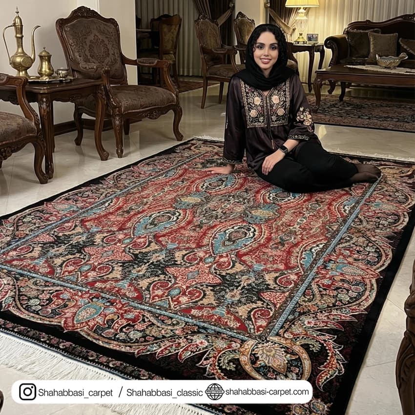 فرش تمام ابریشم کد 254 مشکی — تصویر ۵