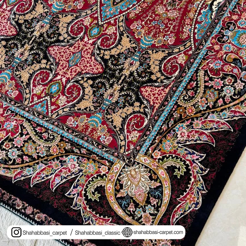 فرش تمام ابریشم کد 254 مشکی — تصویر ۳