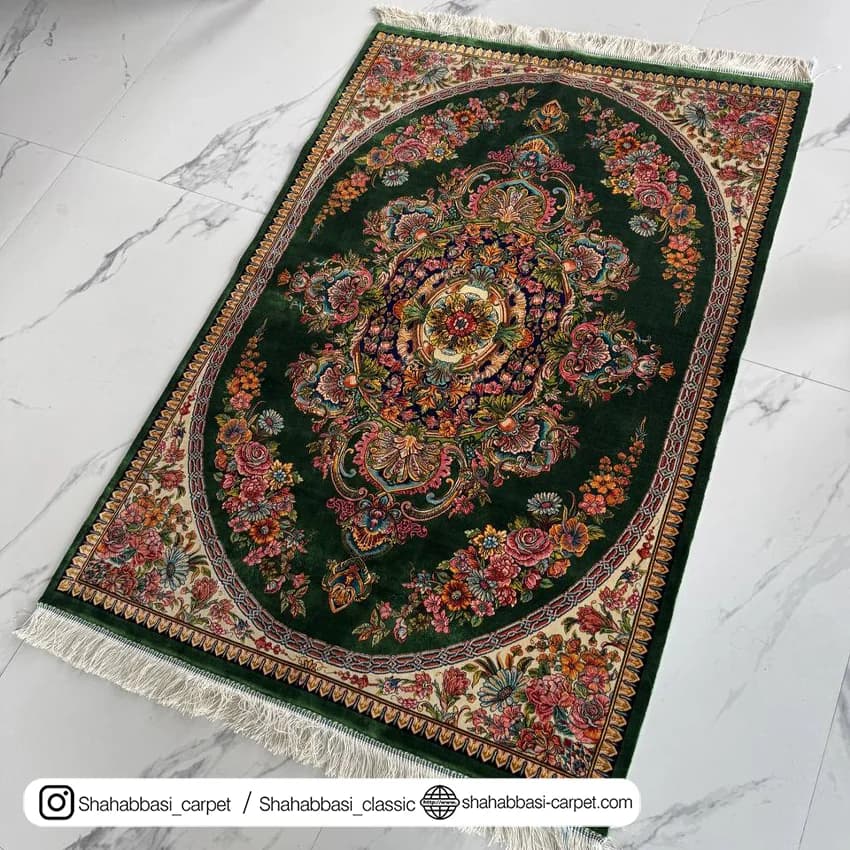 فرش تمام ابریشم کد 253 سبز — تصویر ۷