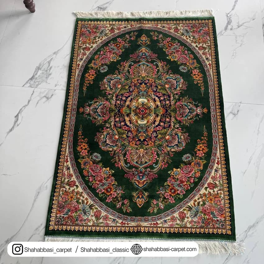 فرش تمام ابریشم کد 253 سبز — تصویر ۵