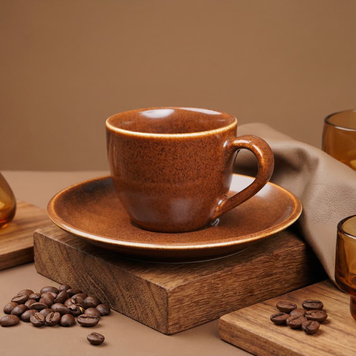 سرویس چینی قهوه خوری 12 پارچه قهوه ای پوینت کالر