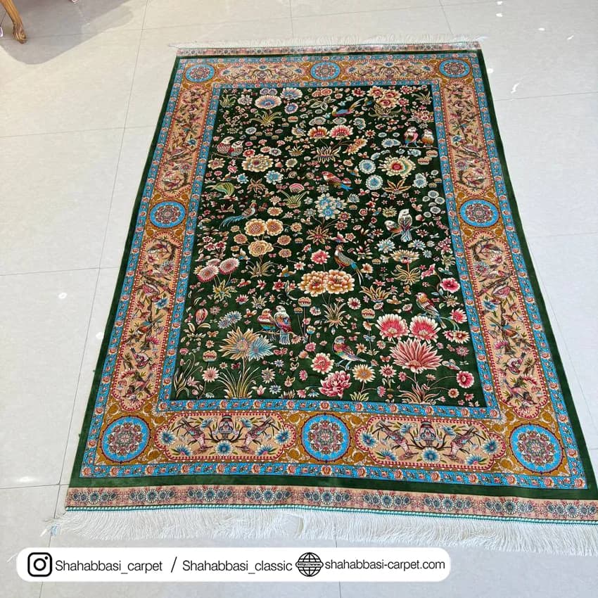 فرش تمام ابریشم کد 251 سبز — تصویر ۱۰