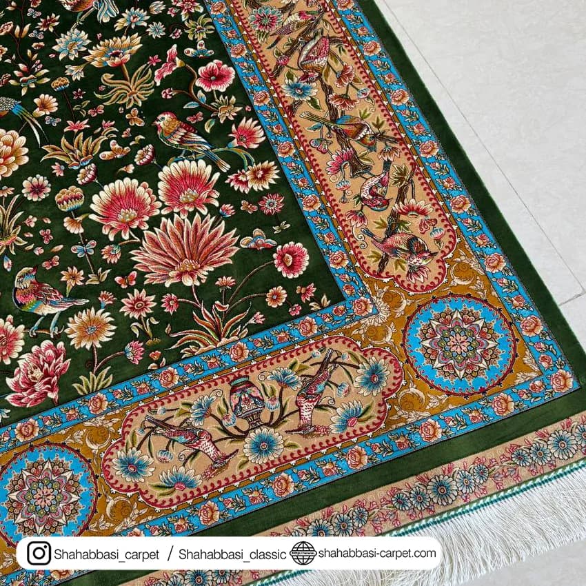 فرش تمام ابریشم کد 251 سبز — تصویر ۸