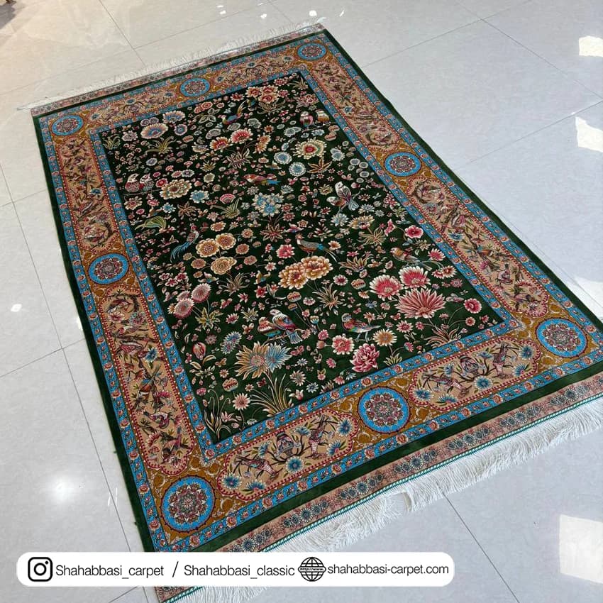 فرش تمام ابریشم کد 251 سبز — تصویر ۷