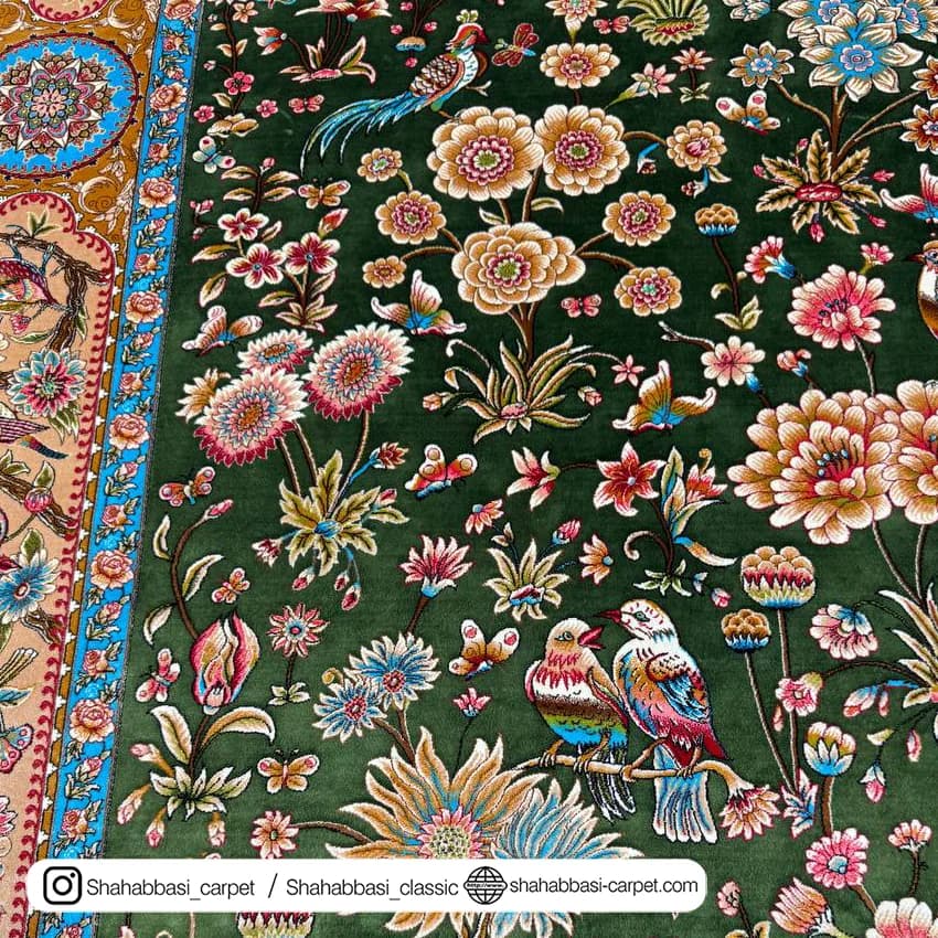 فرش تمام ابریشم کد 251 سبز — تصویر ۴