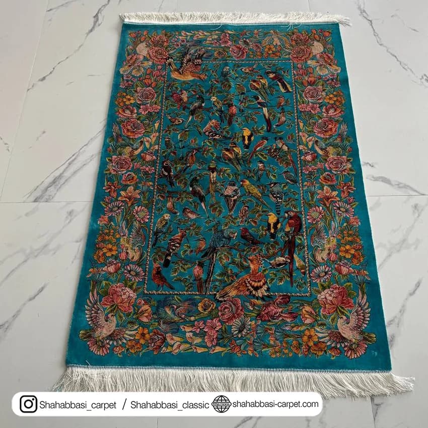 فرش تمام ابریشم کد 250 آبی — تصویر ۸