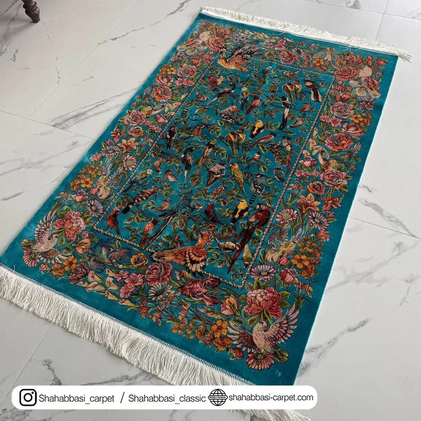 فرش تمام ابریشم کد 250 آبی — تصویر ۶