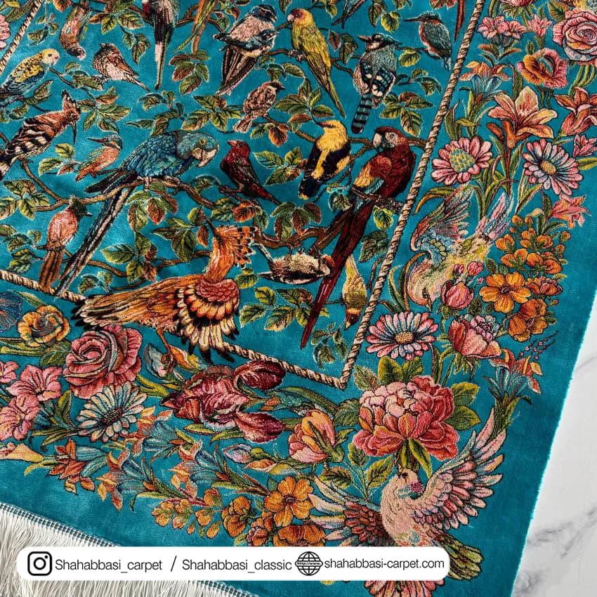 فرش تمام ابریشم کد 250 آبی — تصویر ۳