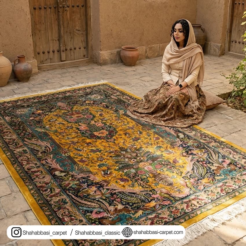 فرش تمام ابریشم کد 248 طلایی