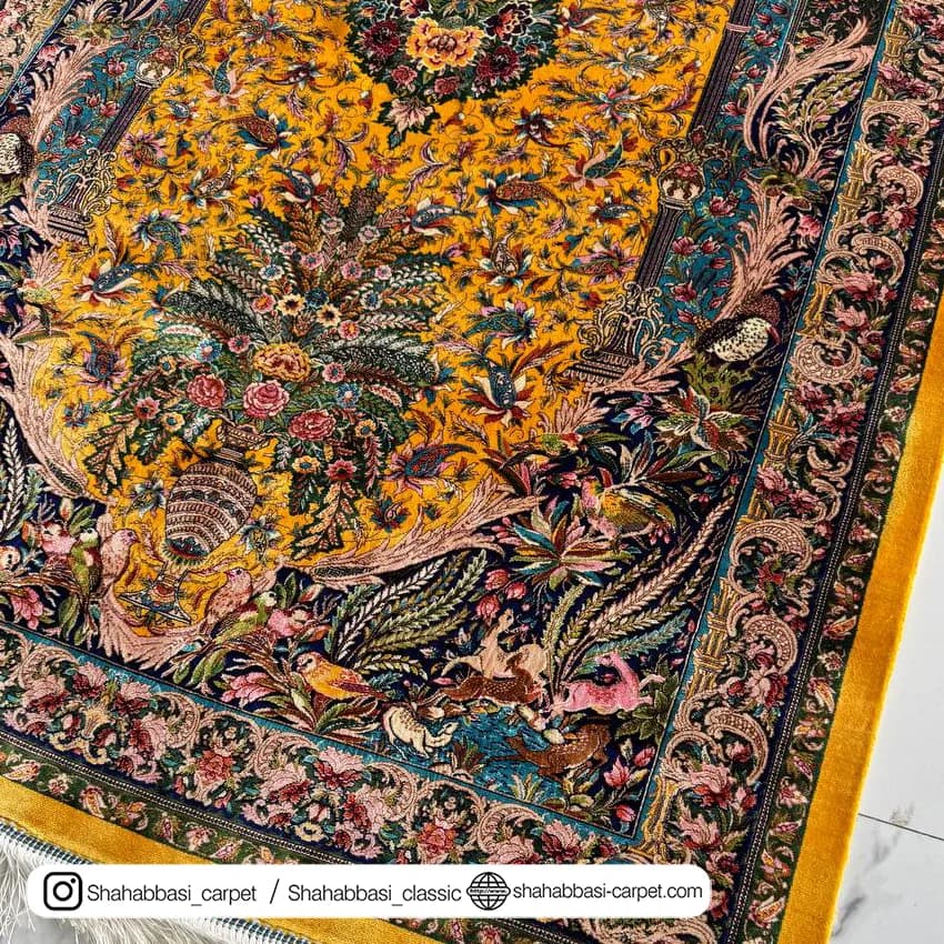 فرش تمام ابریشم کد 248 طلایی — تصویر ۴