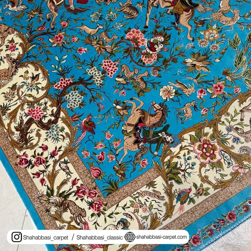 فرش تمام ابریشم کد 247 آبی — تصویر ۳