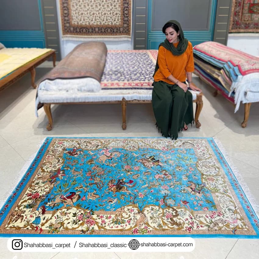 فرش تمام ابریشم کد 247 آبی — تصویر ۲