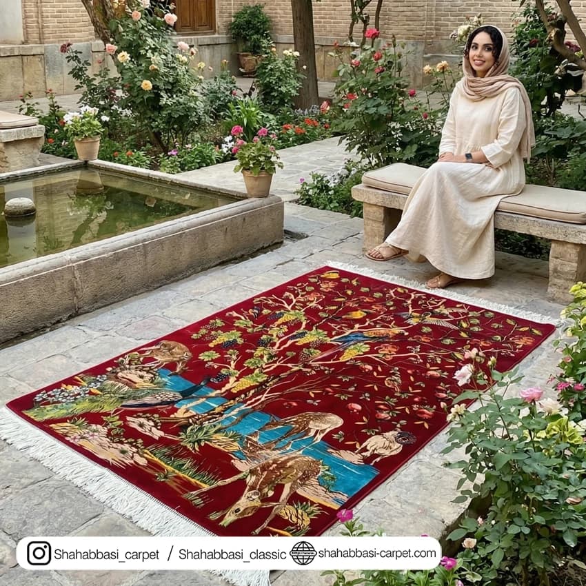 فرش تمام ابریشم کد 246 قرمز — تصویر ۴