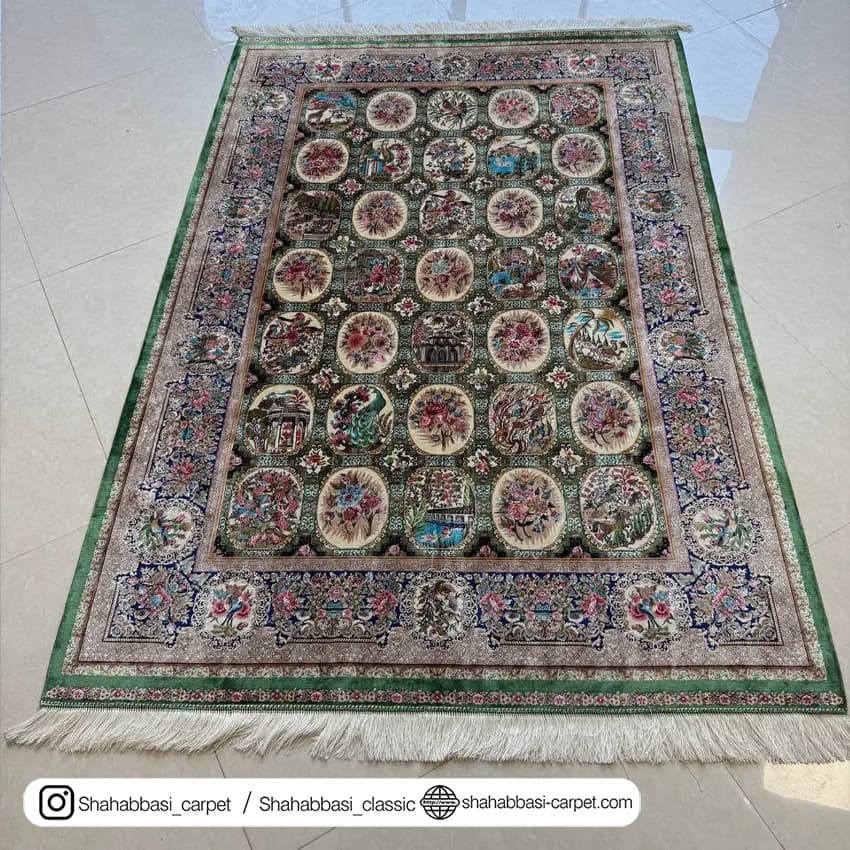 فرش تمام ابریشم کد 245 سبز — تصویر ۴