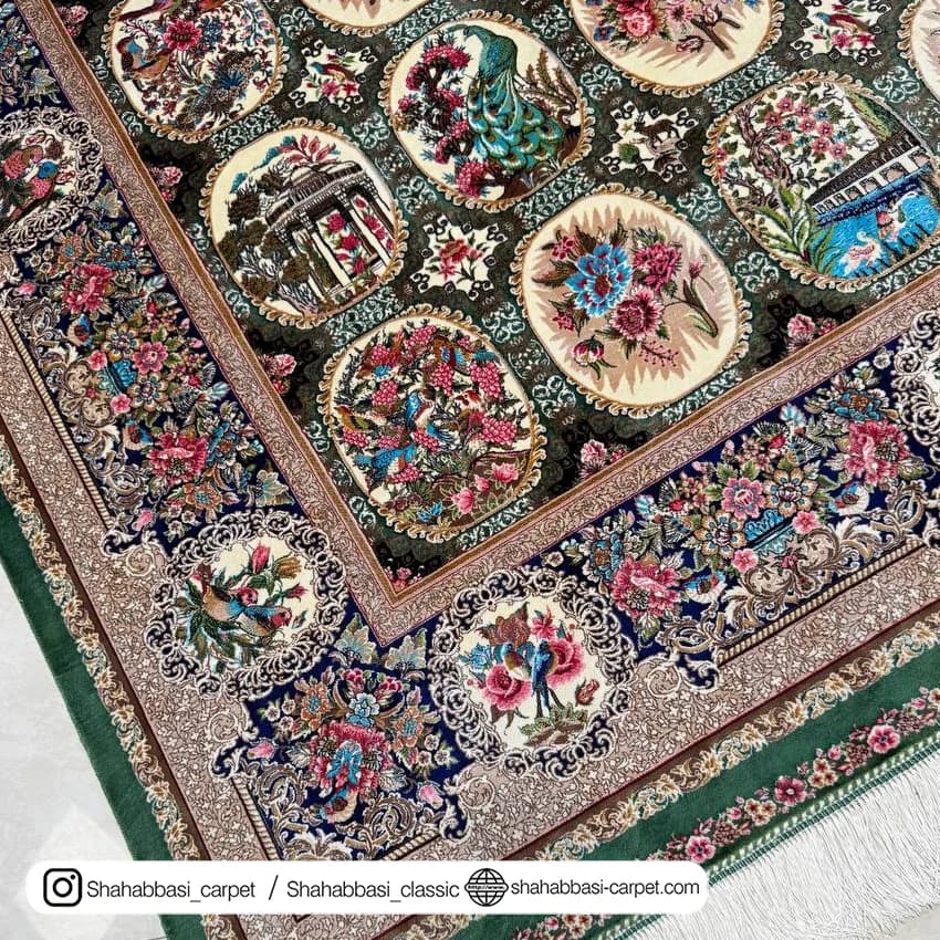 فرش تمام ابریشم کد 245 سبز — تصویر ۳