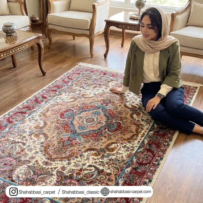 فرش تمام ابریشم کد 239 کرم — تصویر ۵