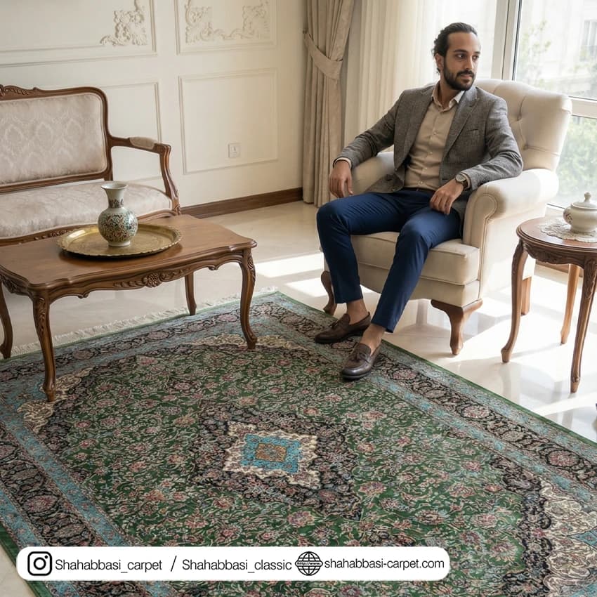 فرش تمام ابریشم کد 238 سبز — تصویر ۵