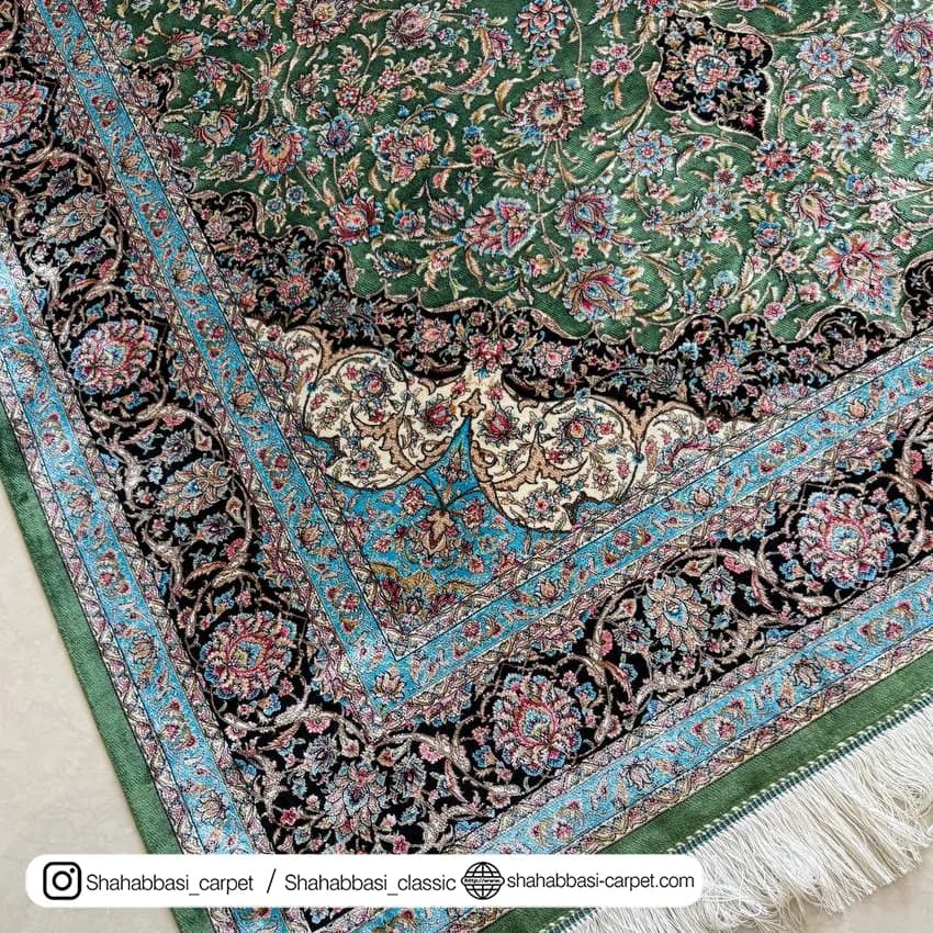 فرش تمام ابریشم کد 238 سبز — تصویر ۳