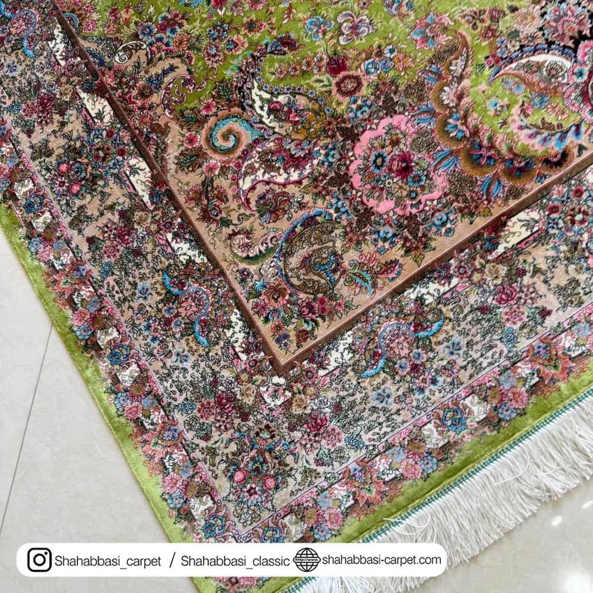 فرش تمام ابریشم کد 237 سبز — تصویر ۷