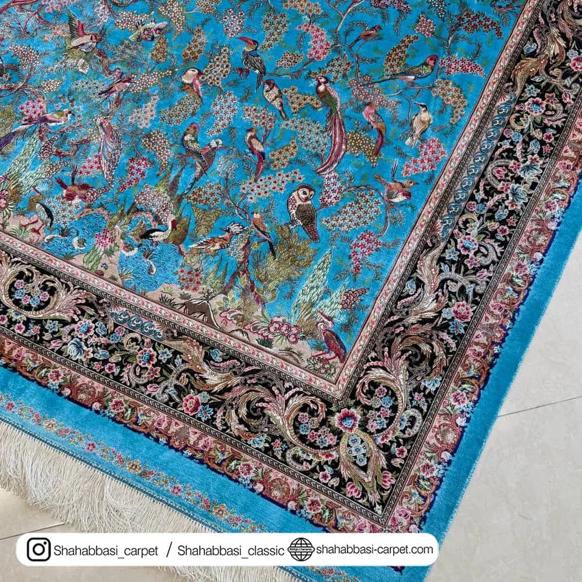 فرش تمام ابریشم کد 234 آبی — تصویر ۷