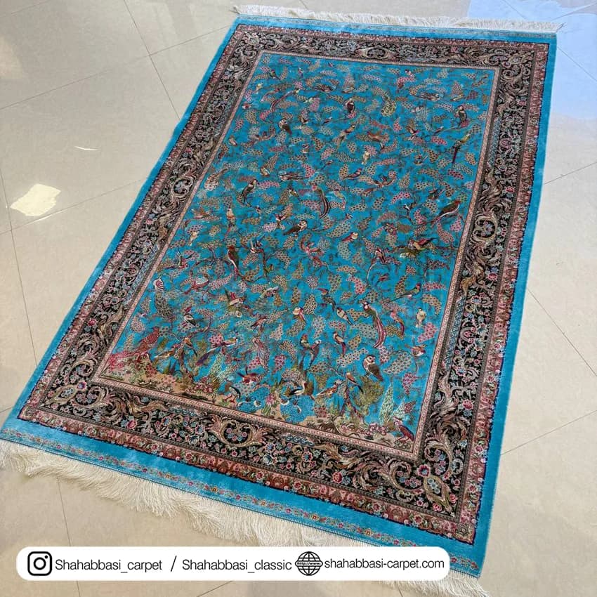 فرش تمام ابریشم کد 234 آبی — تصویر ۶