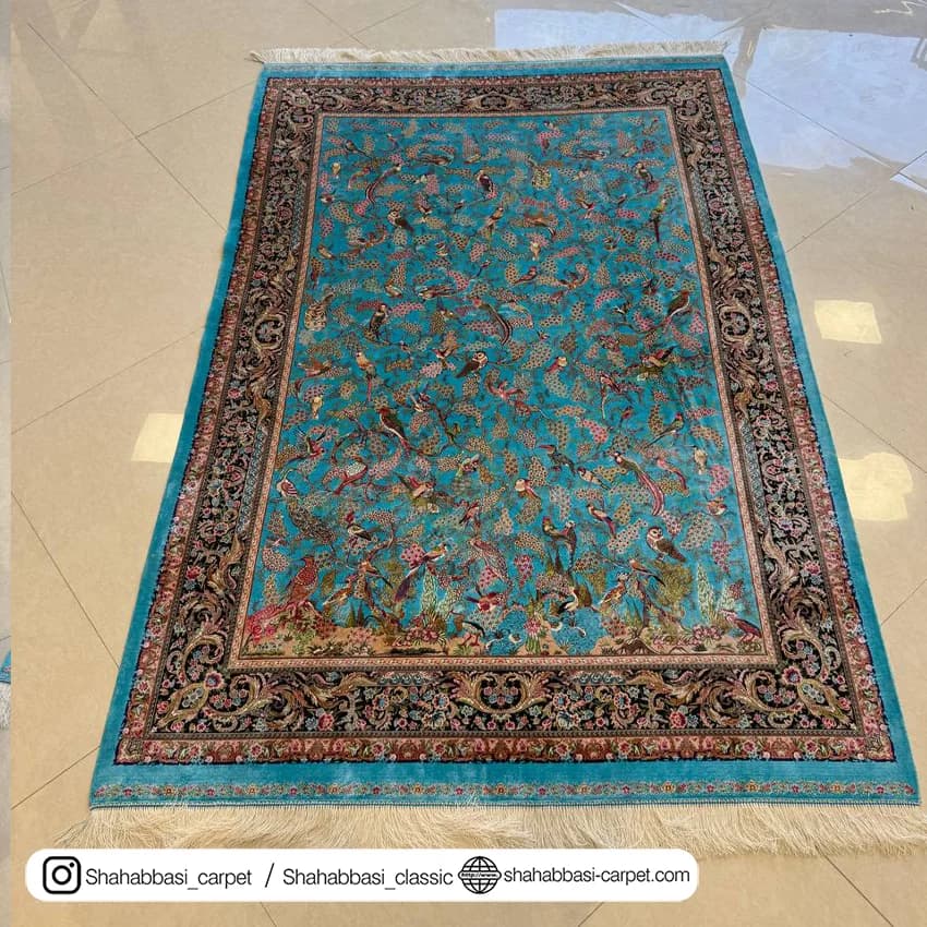 فرش تمام ابریشم کد 234 آبی — تصویر ۸