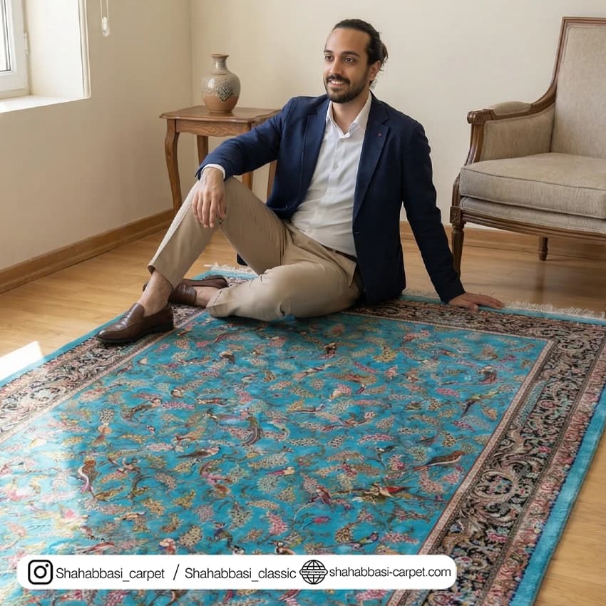 فرش تمام ابریشم کد 234 آبی