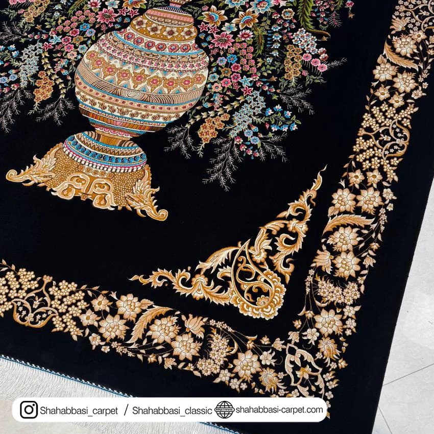 فرش تمام ابریشم کد 233 مشکی — تصویر ۷