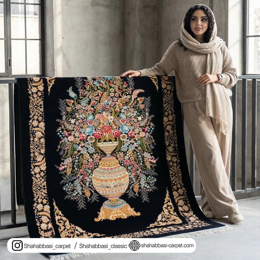 فرش تمام ابریشم کد 233 مشکی