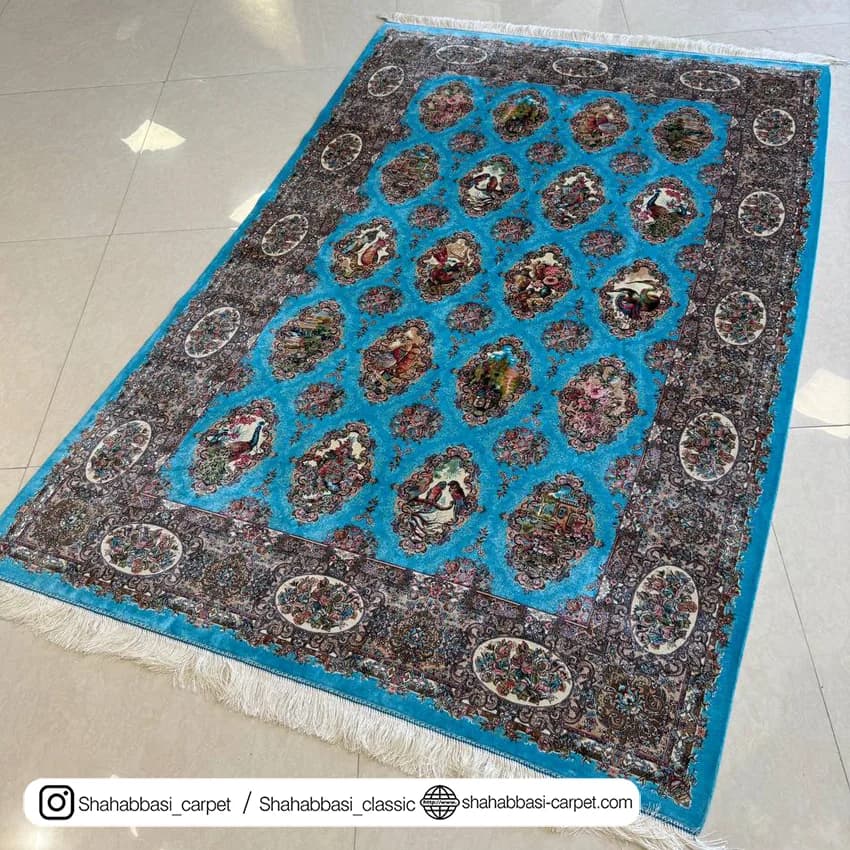 فرش تمام ابریشم کد 235 آبی — تصویر ۶