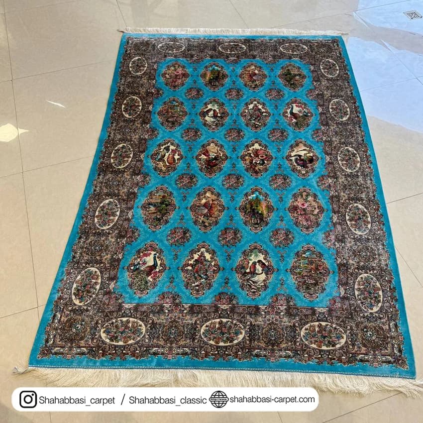 فرش تمام ابریشم کد 235 آبی — تصویر ۸