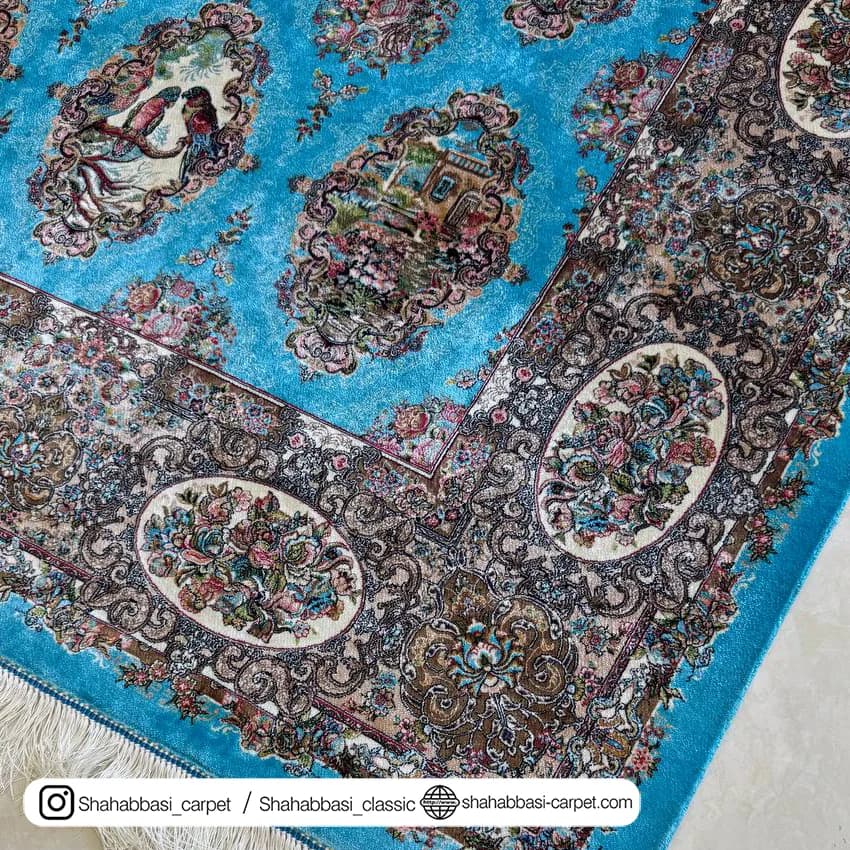 فرش تمام ابریشم کد 235 آبی — تصویر ۳