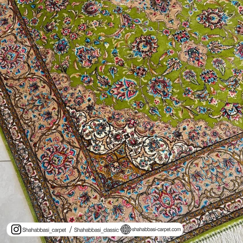 فرش تمام ابریشم کد 232 سبز — تصویر ۷