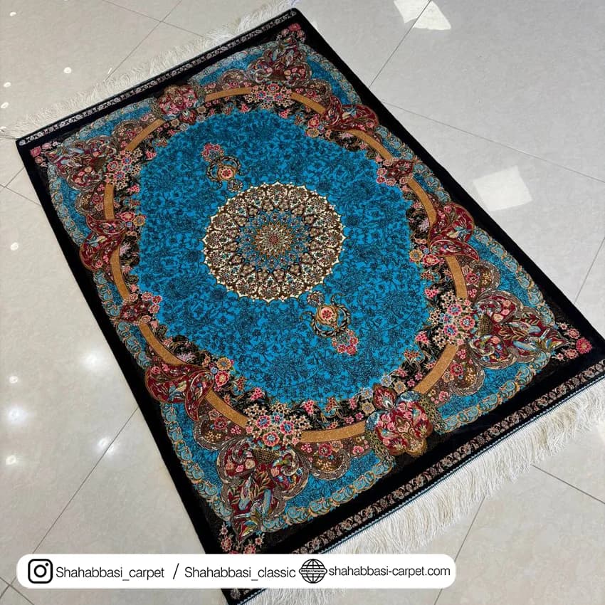 فرش تمام ابریشم کد 231 مشکی — تصویر ۲