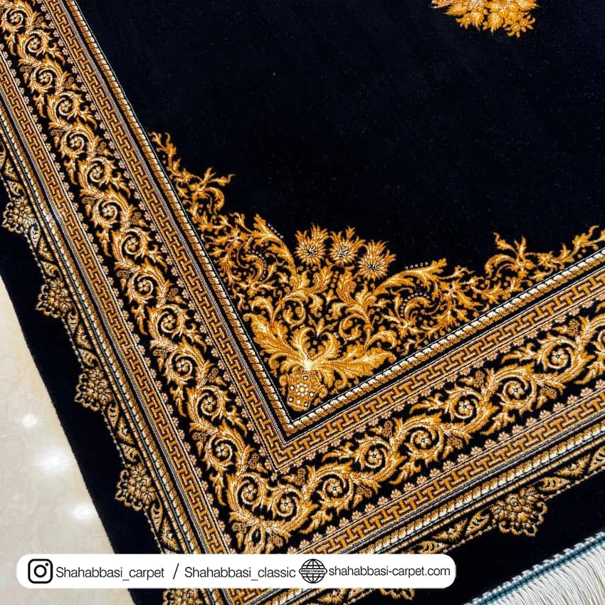 فرش تمام ابریشم کد 227 مشکی — تصویر ۳
