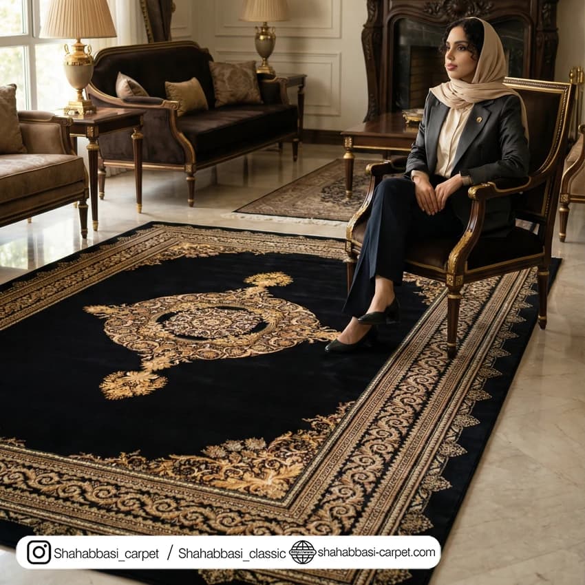 فرش تمام ابریشم کد 227 مشکی