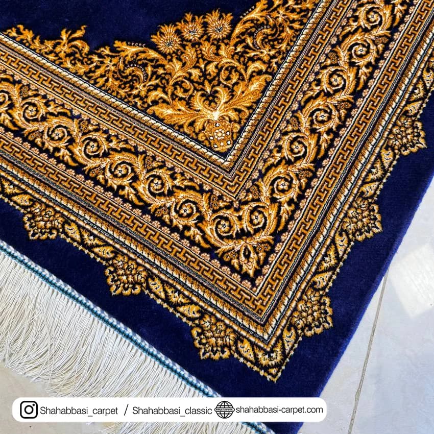فرش تمام ابریشم کد 225 آبی کاربنی — تصویر ۱۰