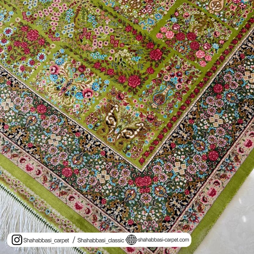 فرش تمام ابریشم کد 223 سبز — تصویر ۷