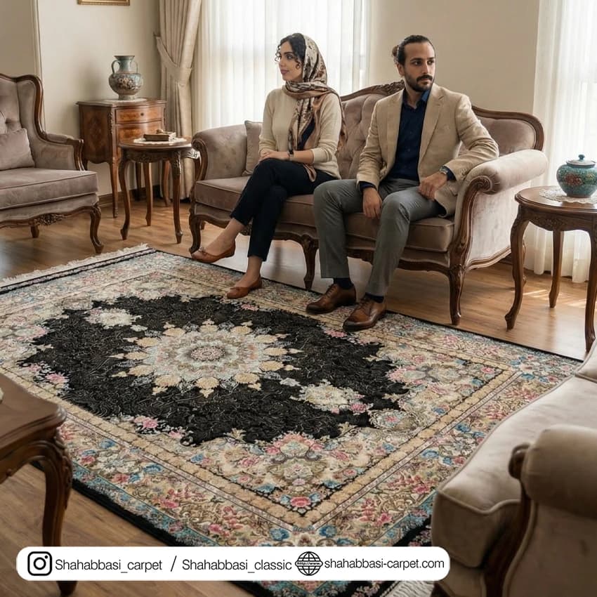 فرش تمام ابریشم کد 222 مشکی — تصویر ۵
