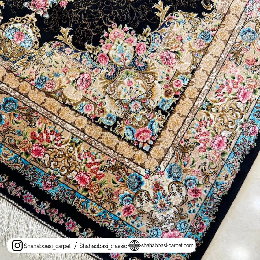 فرش تمام ابریشم کد 222 مشکی — تصویر ۳
