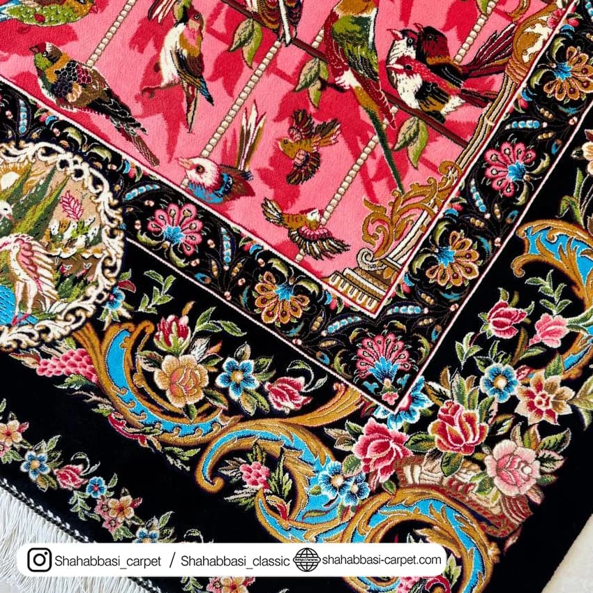 فرش تمام ابریشم کد 221 مشکی — تصویر ۹