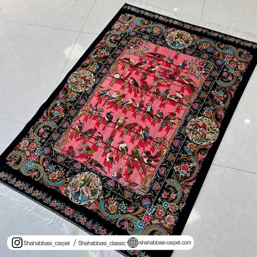 فرش تمام ابریشم کد 221 مشکی — تصویر ۲