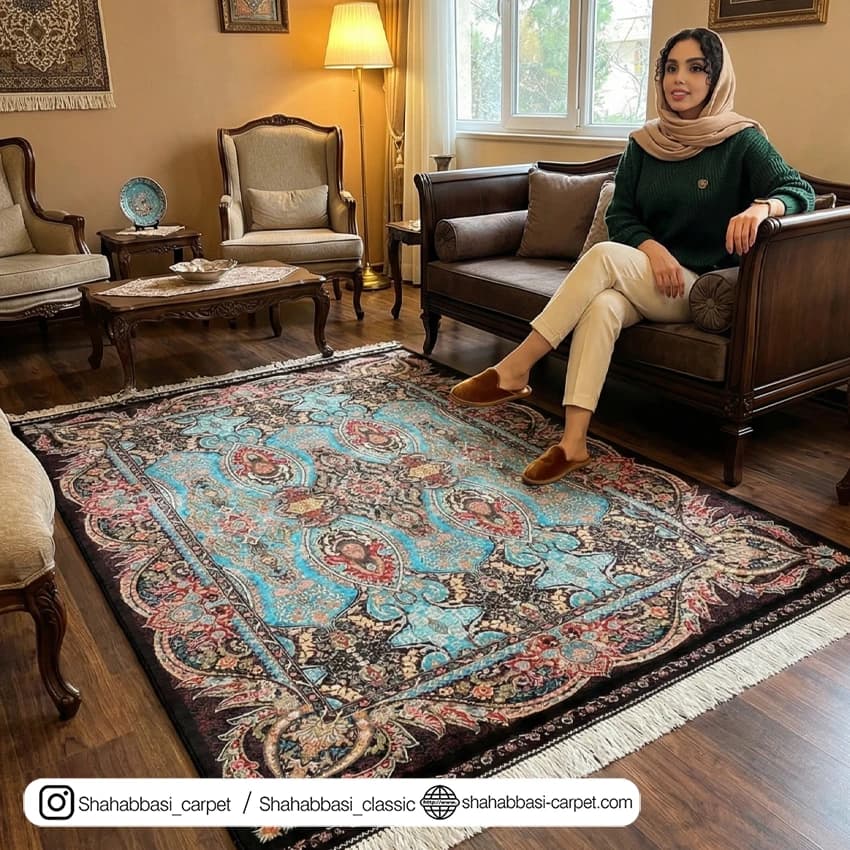 فرش تمام ابریشم کد 220 مشکی — تصویر ۵