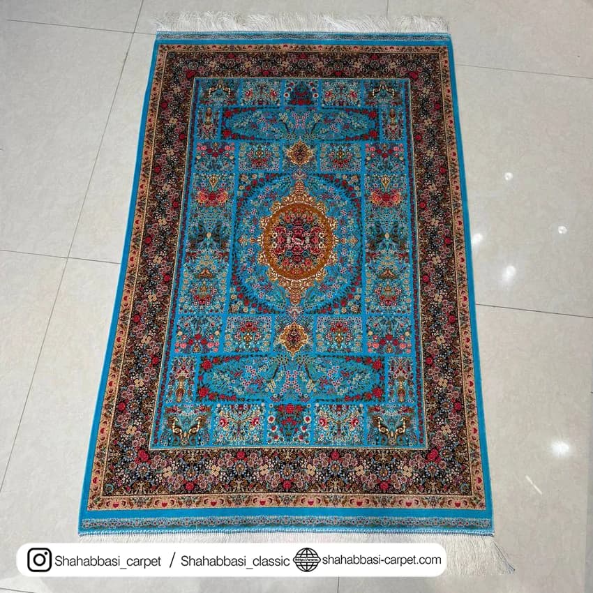 فرش تمام ابریشم کد 219 آبی — تصویر ۴