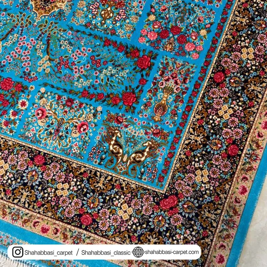 فرش تمام ابریشم کد 219 آبی — تصویر ۳
