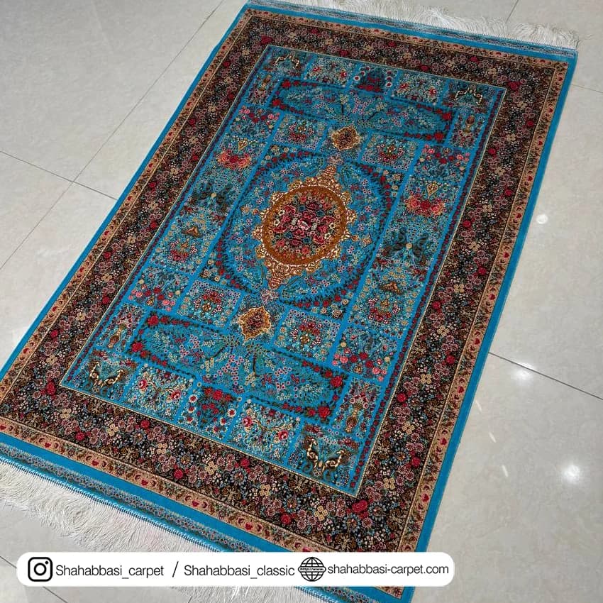 فرش تمام ابریشم کد 219 آبی — تصویر ۲