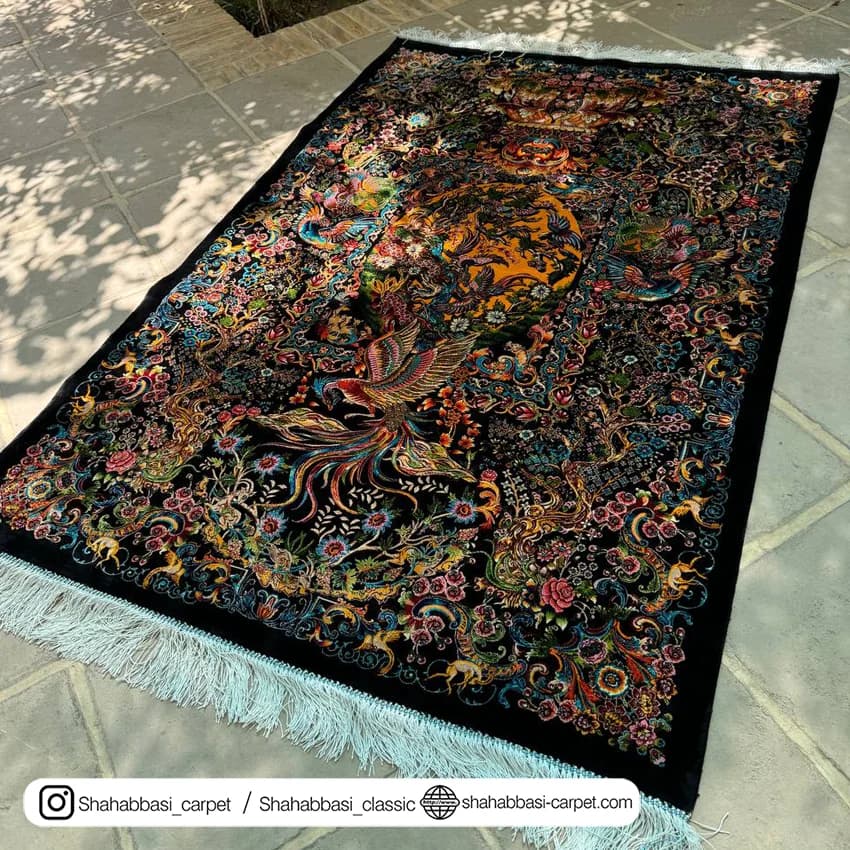 فرش تمام ابریشم کد 177 مشکی — تصویر ۲