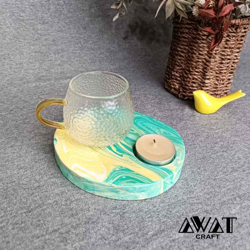 زیر لیوانی چوب و رزین سه کاره با جای وارمر و عود — تصویر ۵