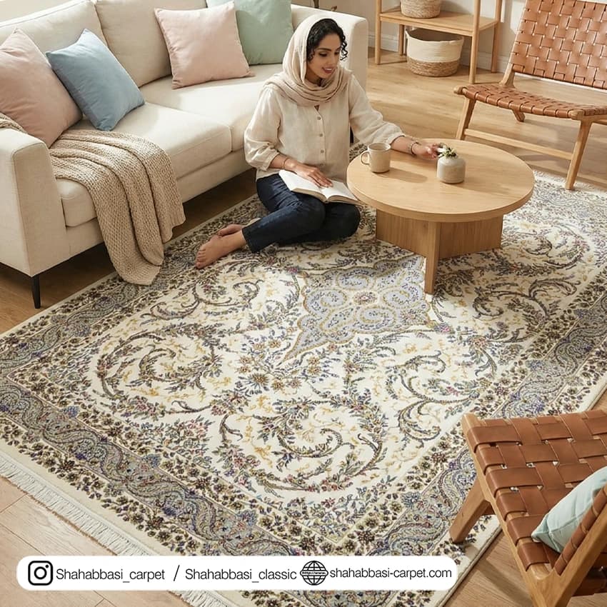 فرش ماشینی آفرینش کد 1500224 کرم